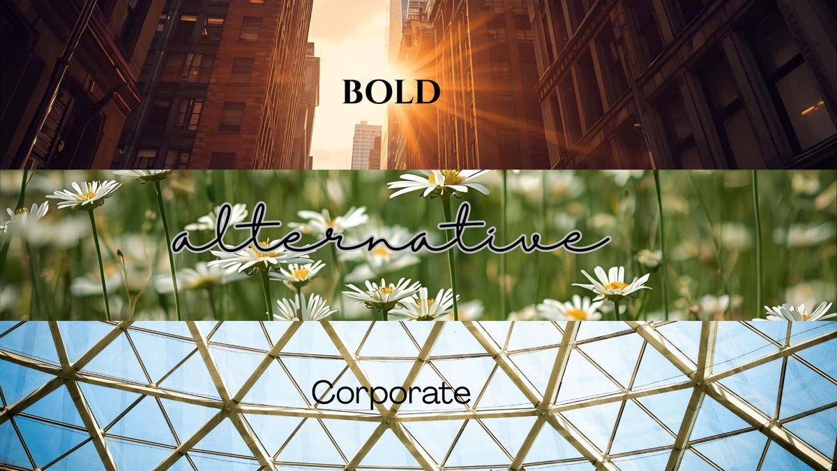 Diverse presentation styles showcase - bold, corporate, and alternative designs